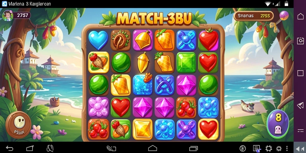 Gameplay seru 2757 dengan tantangan Match-3 yang mendebarkan.