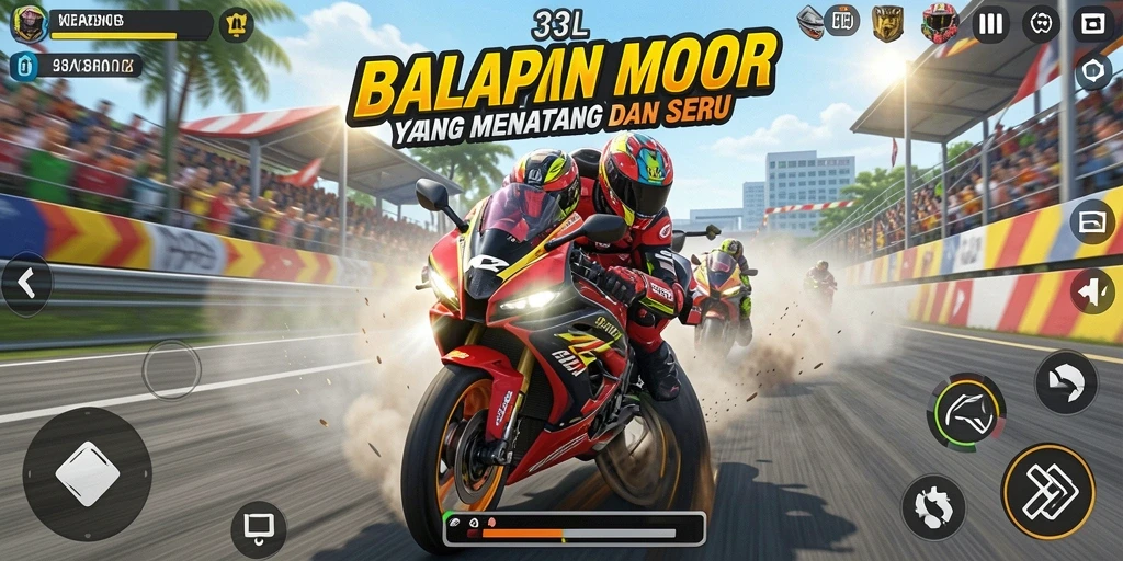 Tampilan gameplay seru dalam balapan motor di 33L.