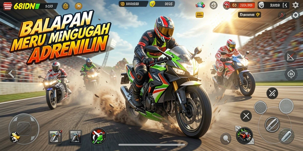 Tampilan gameplay seru balapan motor di 68IDN.