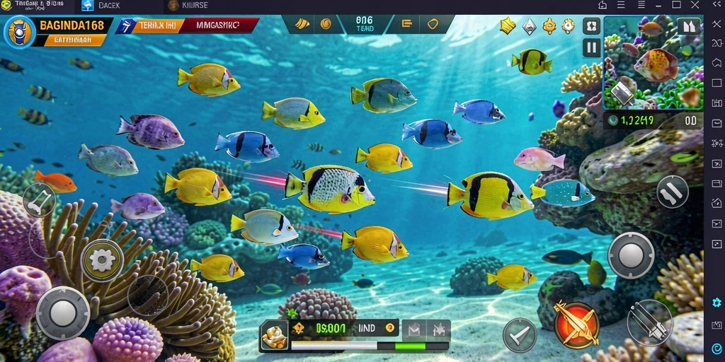 Screenshot utama permainan Tembak Ikan BAGINDA168 dengan tampilan gameplay yang menarik.