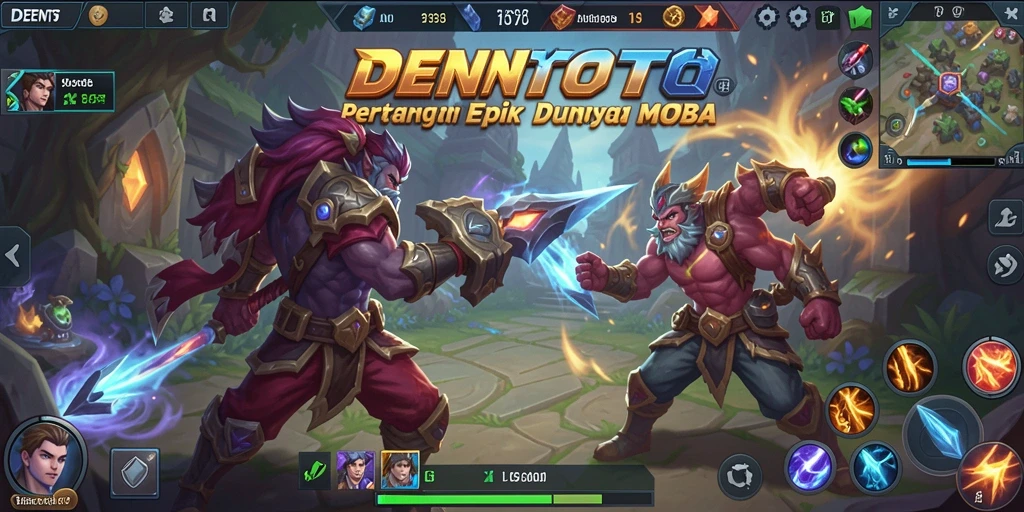 Screenshot DENTOTO menampilkan aksi seru dalam pertandingan MOBA.