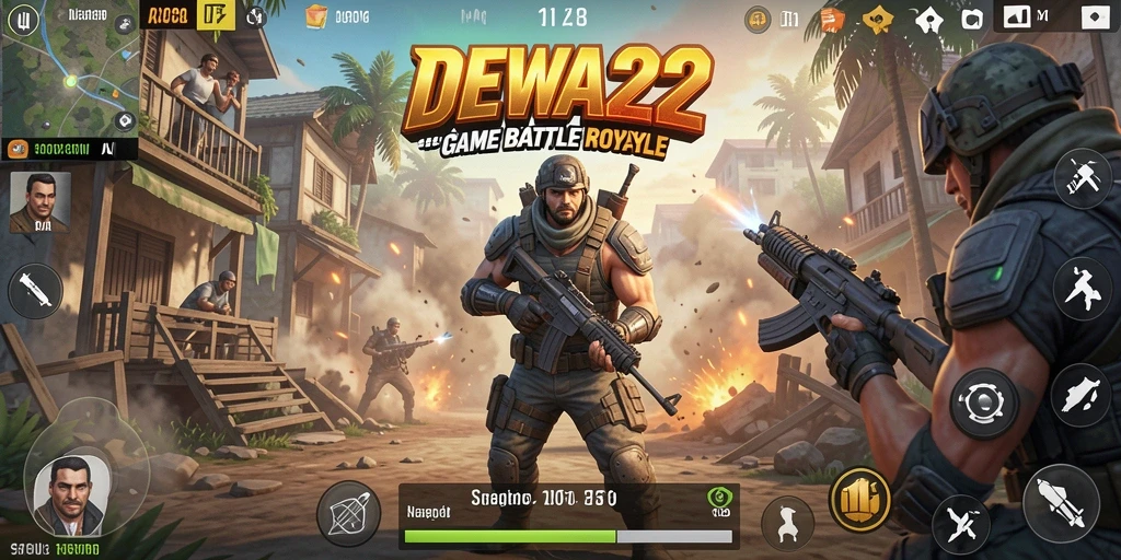 Screenshot DEWA22 memperlihatkan aksi intense dalam Battle Royale.