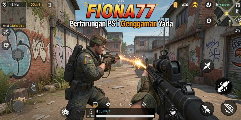 Screenshot FIONA77 menampilkan aksi tembak-menembak yang mendebarkan.