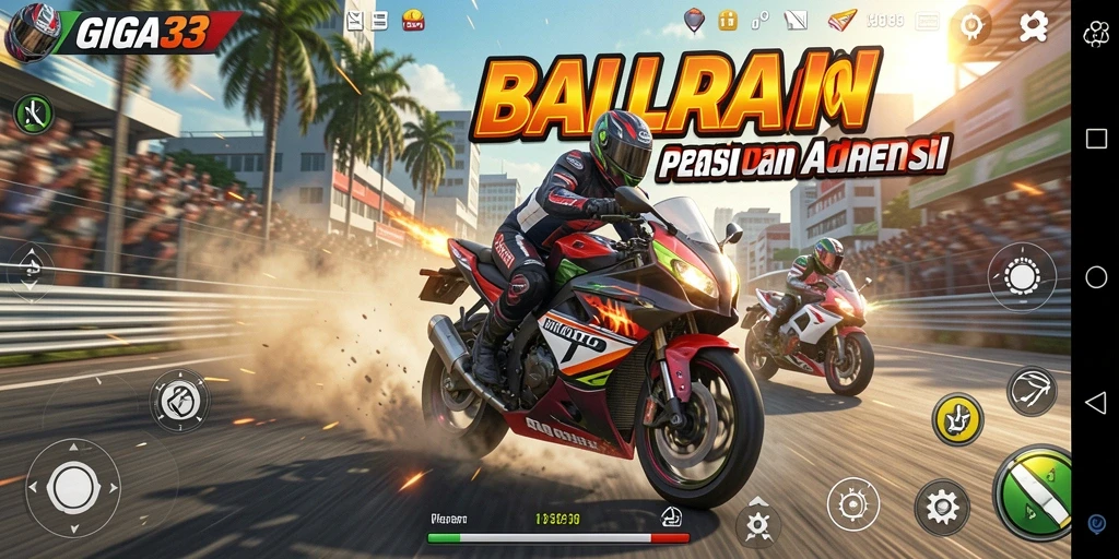 Screenshot GIGA33 menampilkan aksi balapan motor yang mendebarkan di trek.