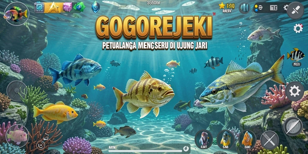 Screenshot gameplay GOGOREJEKI saat menangkap ikan di laut.