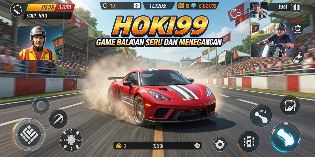 Tampilan gameplay mendebarkan di HOKI99 saat mobil melaju kencang di trek