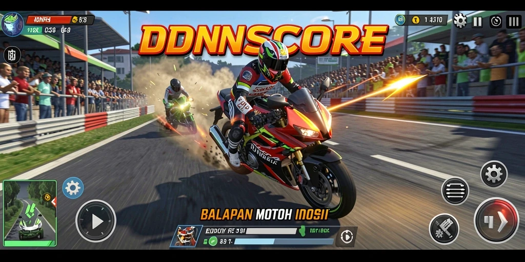 Tampilan gameplay seru dari IDNSCORE yang menampilkan balapan motor.