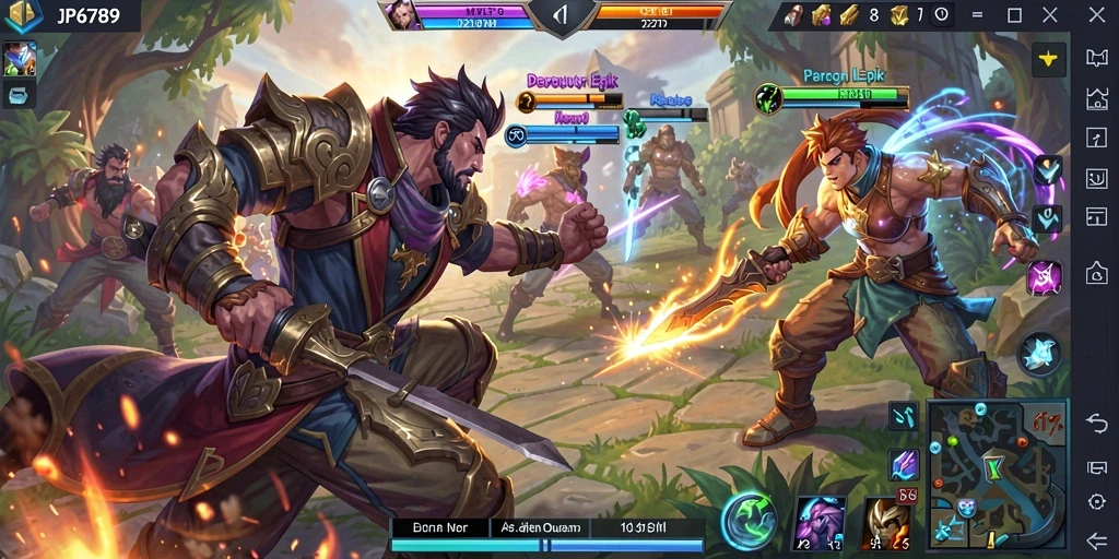 Screenshoot JP6789 menampilkan aksi intens di arena MOBA.