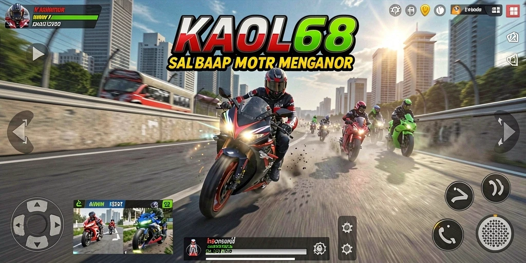 Screenshot utama KAOL68 menampilkan aksi balap motor yang mendebarkan.