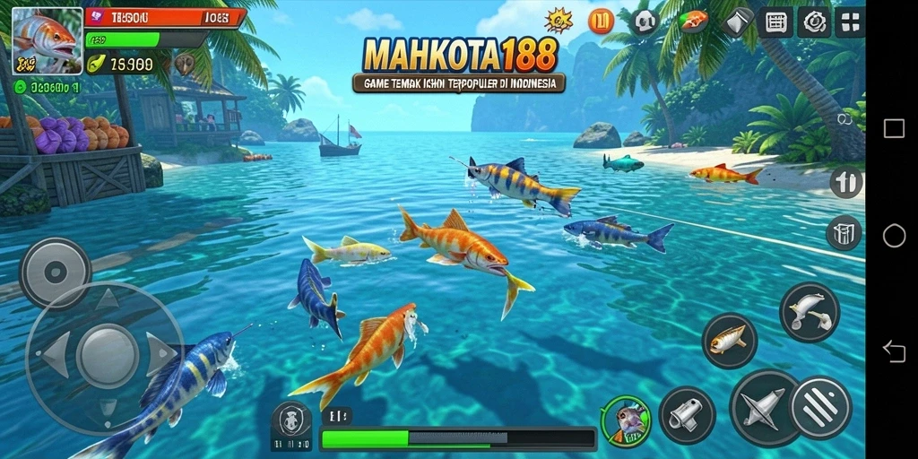Tampilkan gameplay seru dari game Tembak Ikan MAHKOTA188.