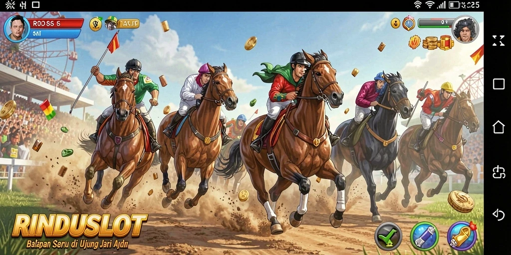 Screenshot RINDUSLOT menunjukkan aksi seru balapan di jalur yang menantang.