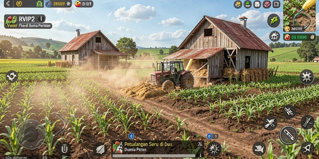 Tampilan menarik dari gameplay RVIP2 yang penuh warna dan aktivitas pertanian.