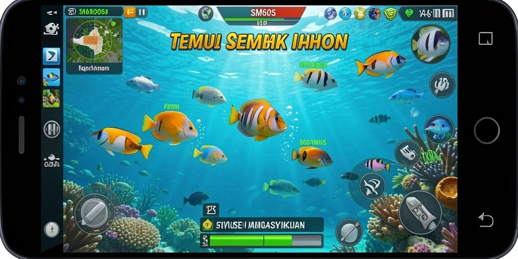 Tampilan gameplay seru dalam game Tembak Ikan SM605.