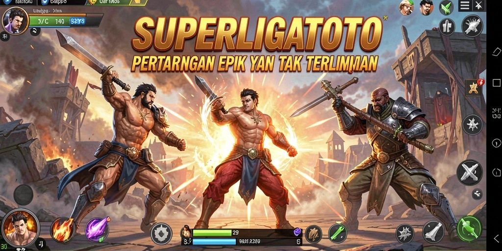 Tampilan pertarungan seru di <strong>SUPERLIGATOTO</strong> dengan karakter unik dan aksi mendebarkan.