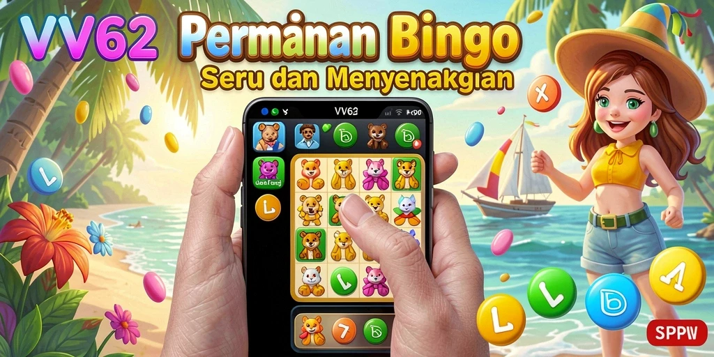 Screenshot gameplay VV62 menunjukkan keseruan bermain Bingo secara online.